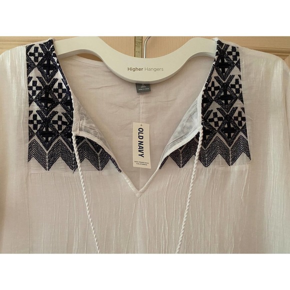 White Old Navy Short Sleeve Cocoon Dress Navy Embroidery Calla Lily Large Tall - Picture 6 of 15